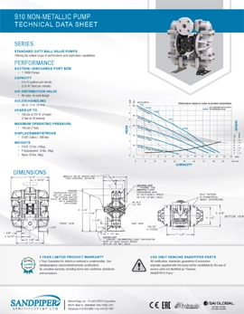 Bomba diafragma Sandpiper S10 no metalica datos tecnicos