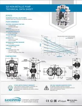 Bomba diafragma Sandpiper S20 metalica datos tecnicos