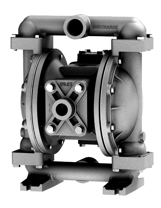 Vista frontal de la bomba diafragma Sandpiper T1f FDA acero inoxidable