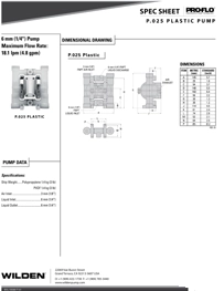 Bomba diafragma WILDEN P.025 datos tecnicos